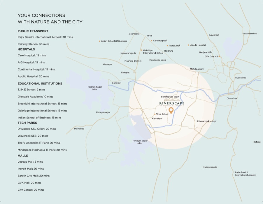 Location map of Riverscape Villas in Bandlaguda Jagir Hyderabad